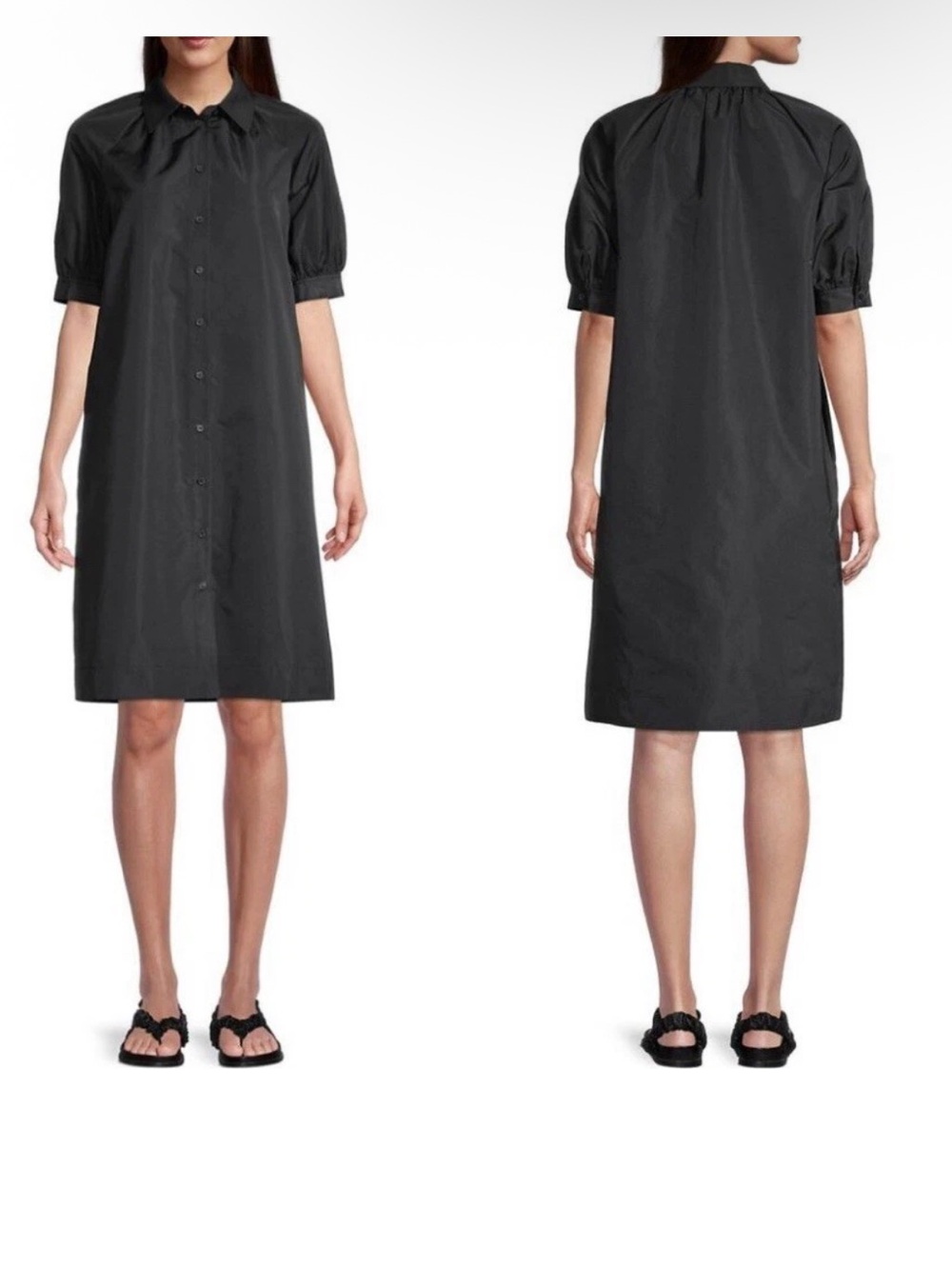 Lafayette 148 New York Black Button-Front Midi Shirt Dress